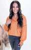 Rust Corded V-Neck Sweater