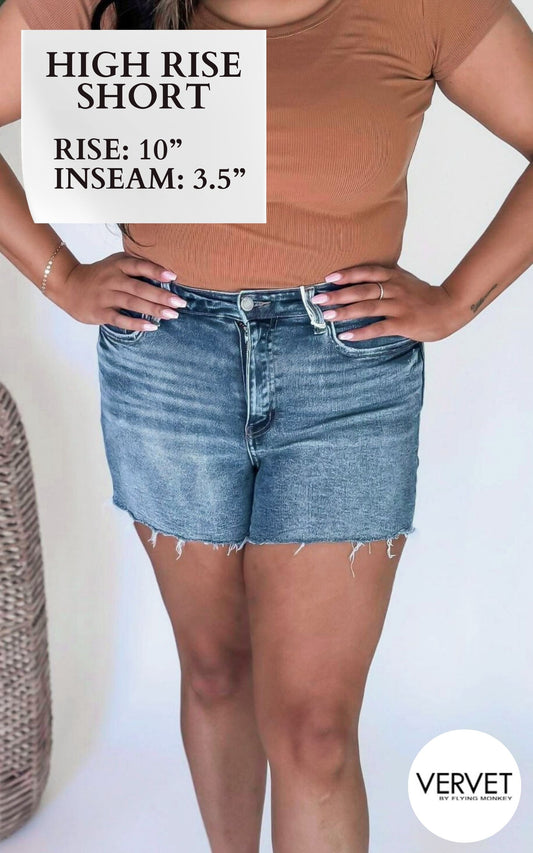 VERVET | Stay Ready High Rise Raw Hem Denim Shorts - Final Sale