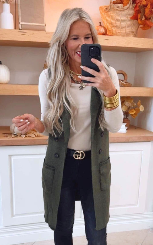 Olive Long Sweater Vest