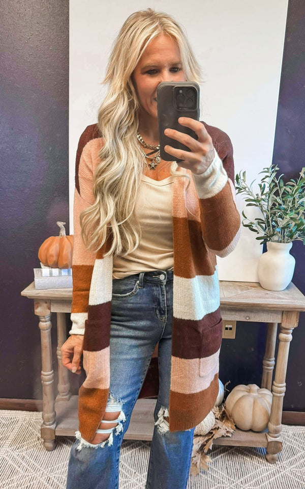 The Blush & Spice Cozy Long Colorblock Cardigan -DEAL