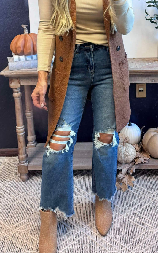 MICA | Millenium Blue 90's Vintage Crop Flare Denim Jeans