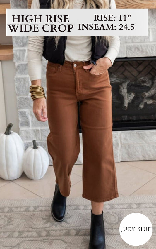 High Waist Tummy Control Garment Dyed Wide Crop Denim Jeans | Judy Blue - Final Sale