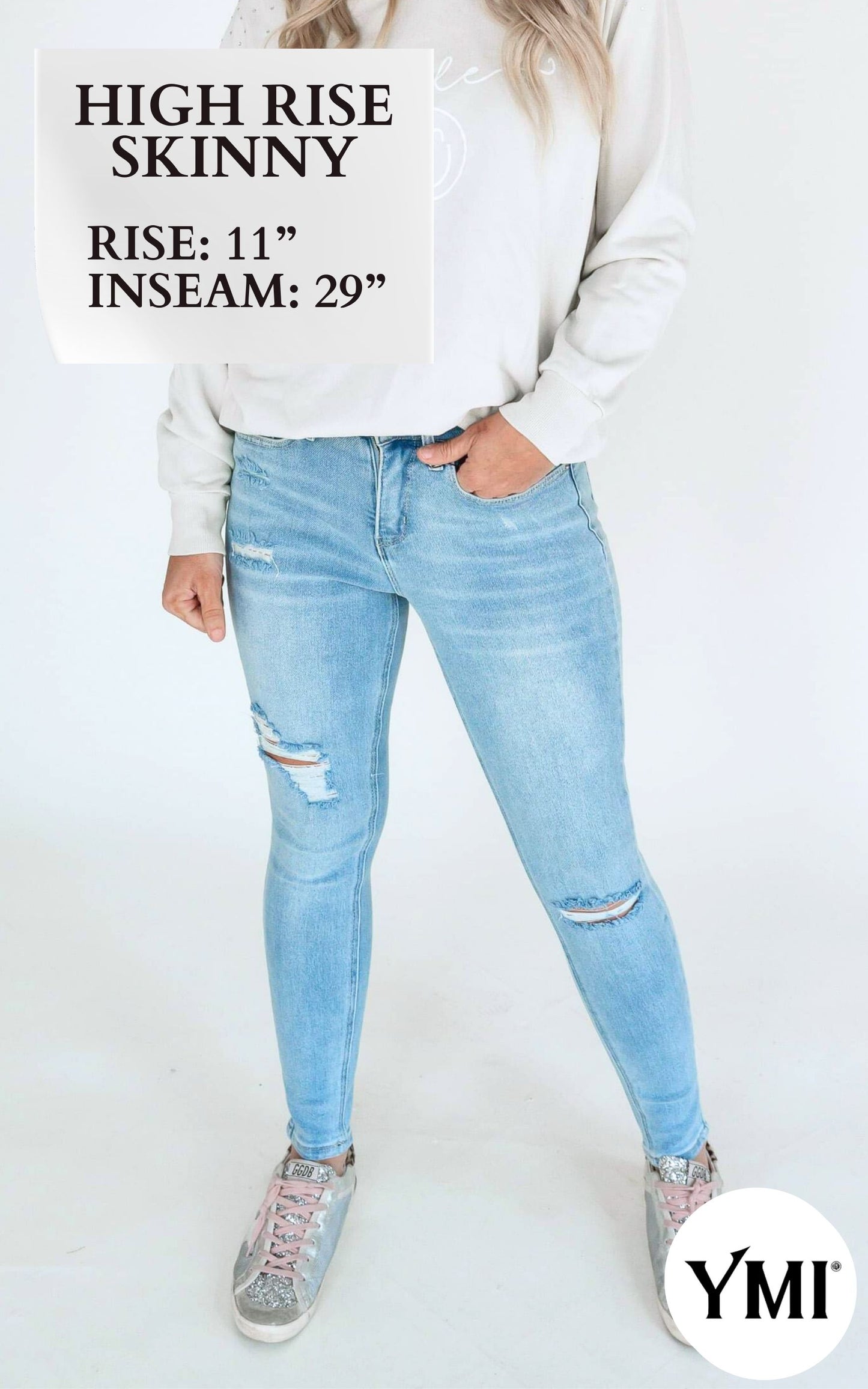 YMI Vintage Dream High Rise Distressed Skinny Denim Jean - DEAL