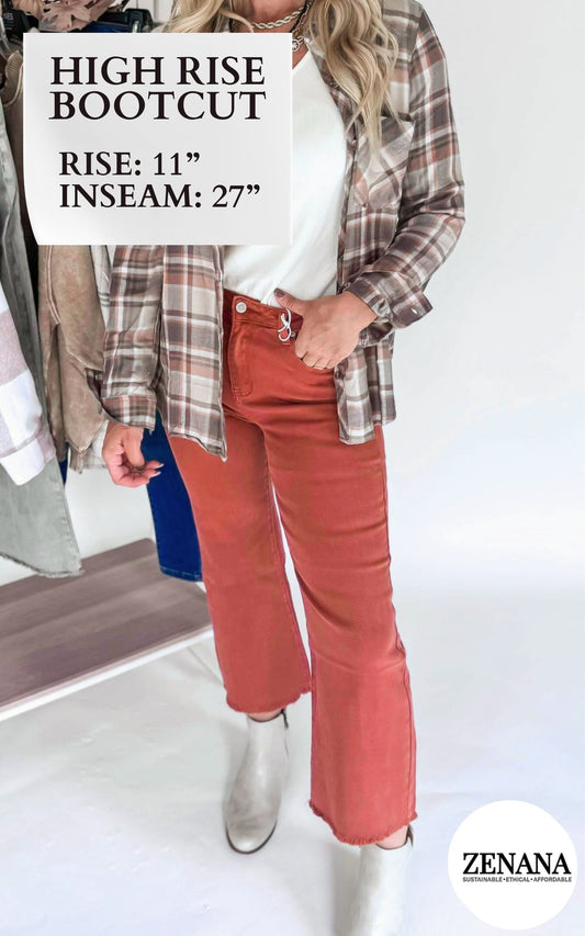 Rust Acid Wash High Waisted Bootcut Denim Jeans | Zenana - Final Sale