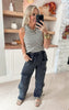 Black Cinched Mineral Wash Cargo Joggers
