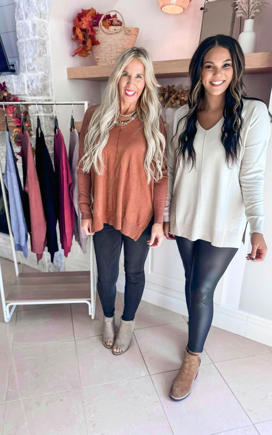 August Breeze Hi Low V-Neck Sweater** - Final Sale