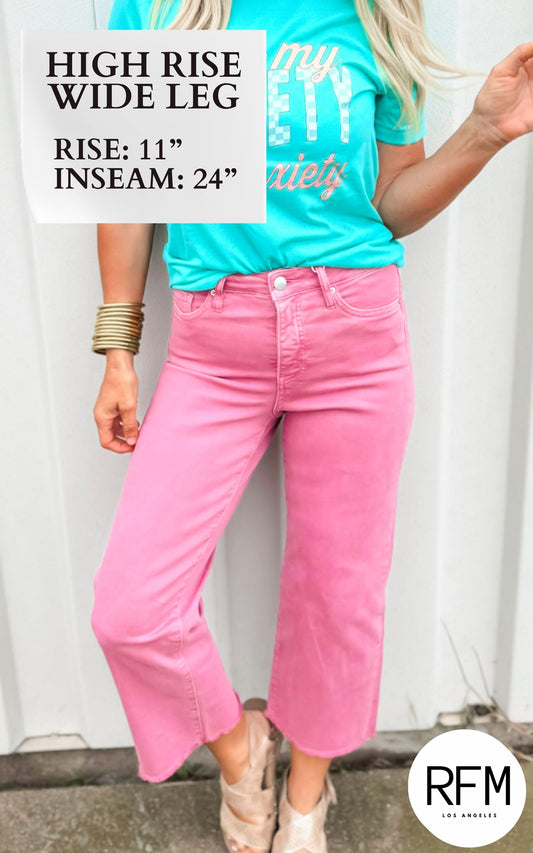 Summer Blush RFM Crop Chloe Tummy Support Wide Leg Denim Jeans