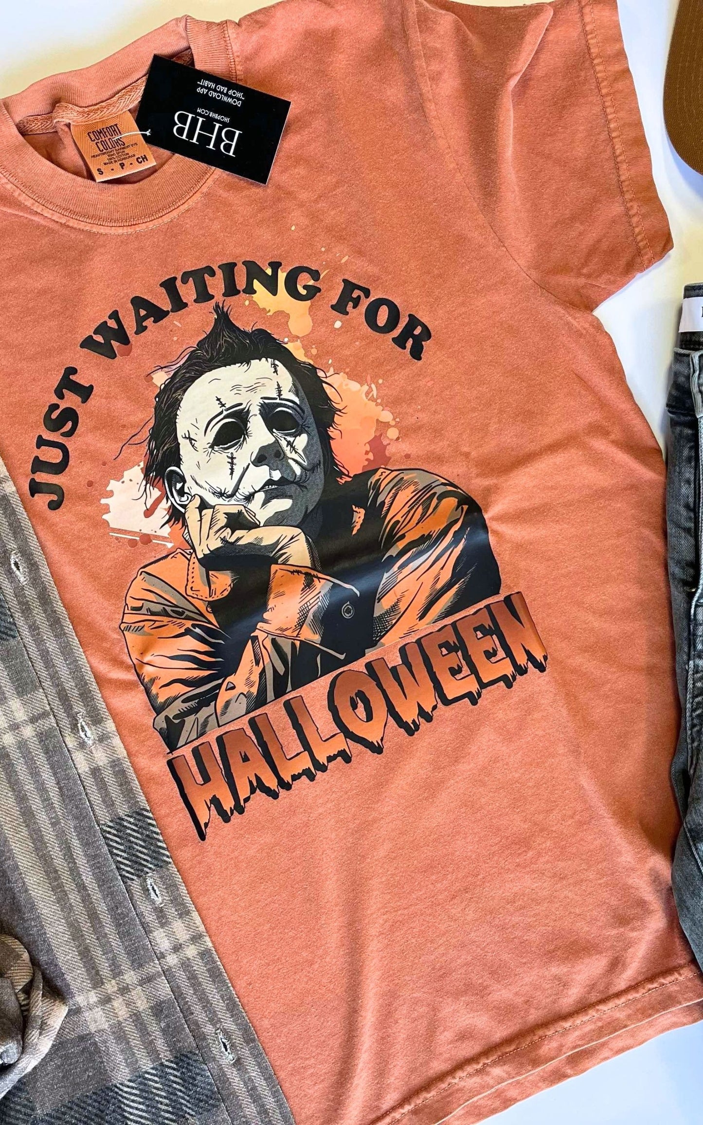 Just Waiting for Halloween Garment Dyed Graphic T-shirt