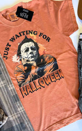 Just Waiting for Halloween Garment Dyed Graphic T-shirt