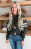 Sequin Football Long Sleeve Solid Knit Pullover