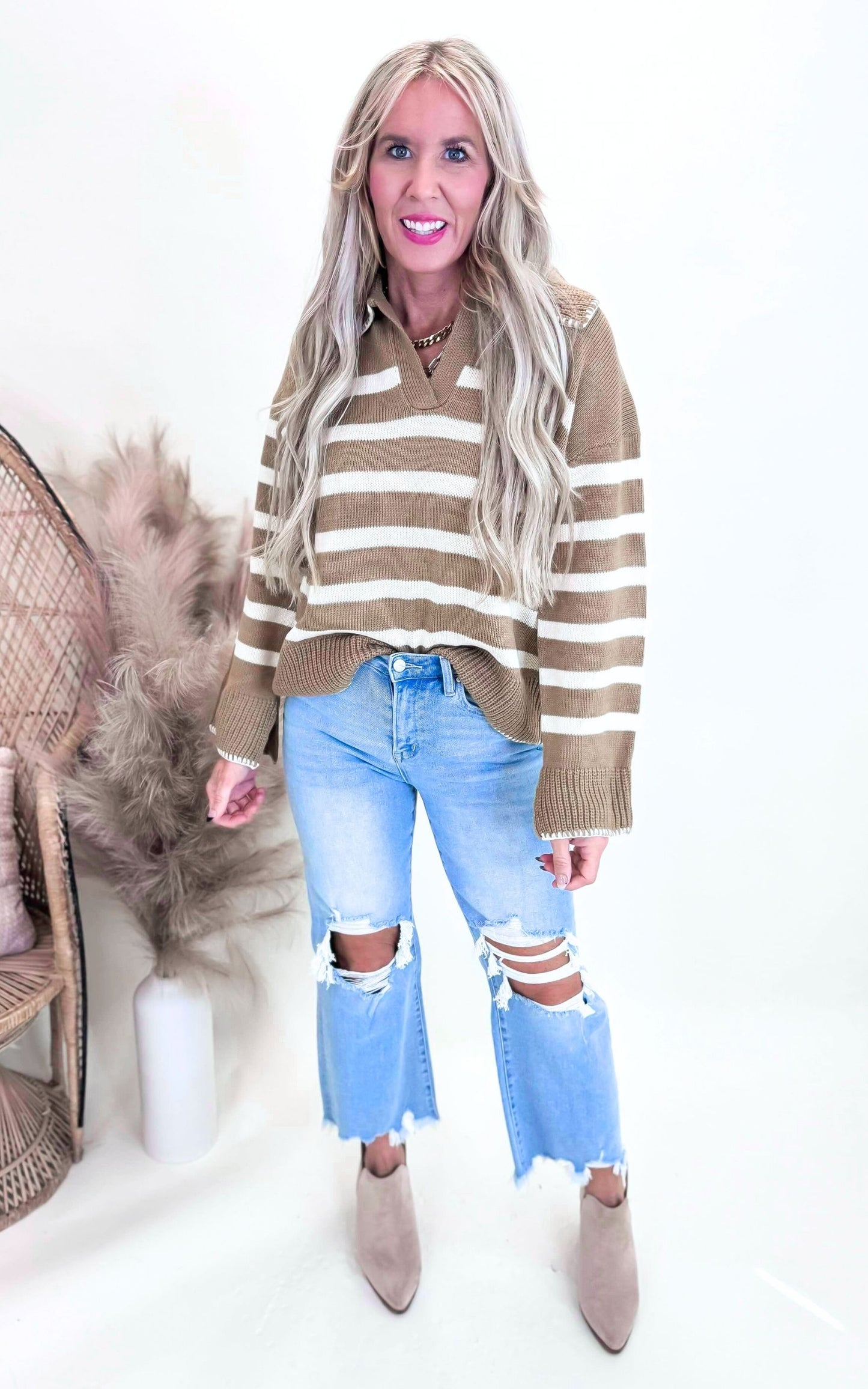 Stripe Pattern Knit Sweater - Final Sale