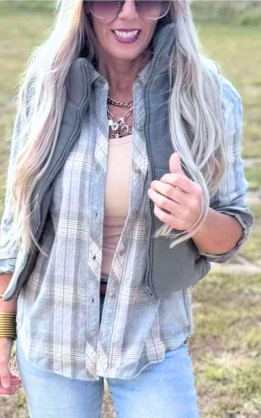 Oversized Jade Flannel Shirt Top**