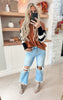 August Mornings Stripe Sleeve Mock Neck Sweater Top