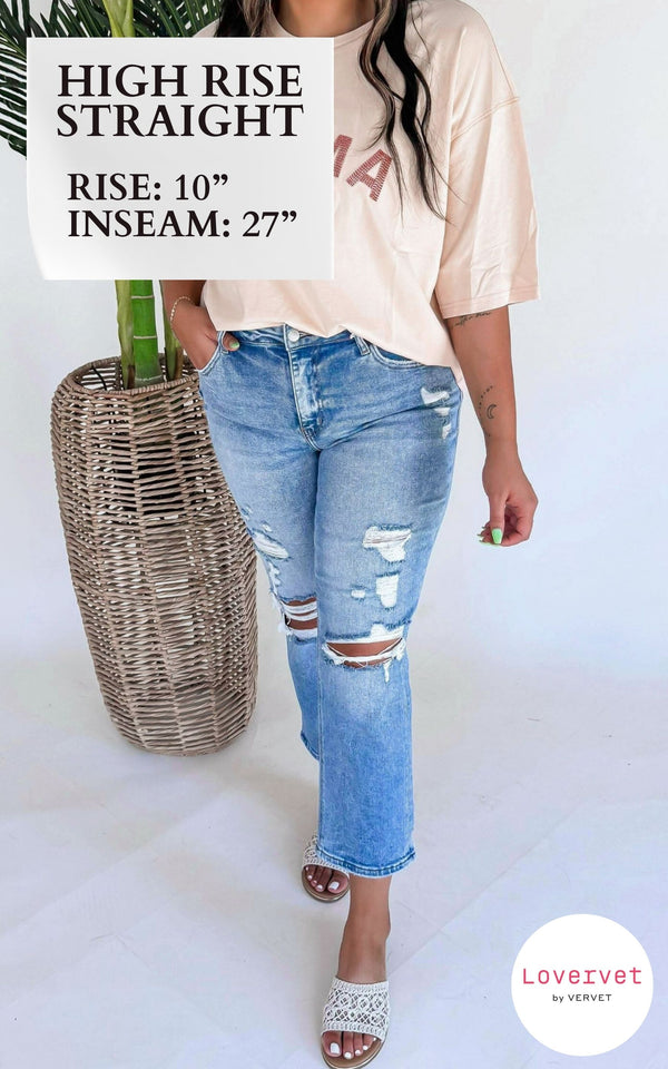 LOVERVET| Idolized High Rise Slim Straight Denim Jeans (REG/CURVY)