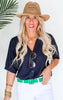 Tuscany Stroll Oversized Linen Button Down Blouse Top - Final Sale