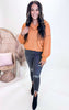 Rust Corded V-Neck Sweater