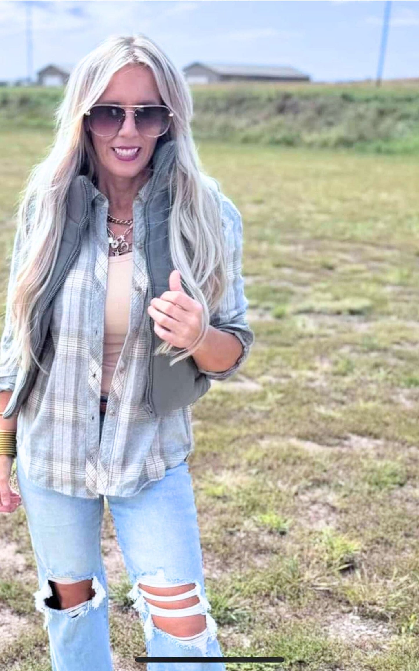 Oversized Jade Flannel Shirt Top**