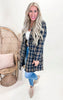 Navy Double Breasted Plaid Long Coat