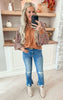 Cinnamon Mixed Fabric Button Top