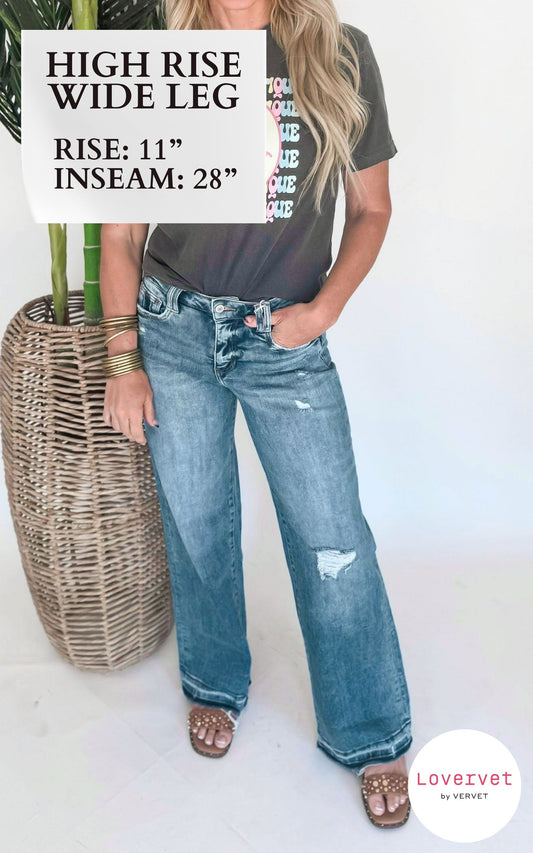 LOVERVET |  Melrose Tummy Control High Rise Wide Leg Denim Jeans - Final Sale**
