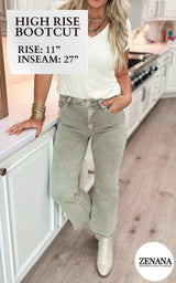 Light Olive Acid Wash High Waisted Bootcut Denim Jeans | ZenanA