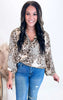 Taupe Leopard 3/4 Sleeve Blouse Top**