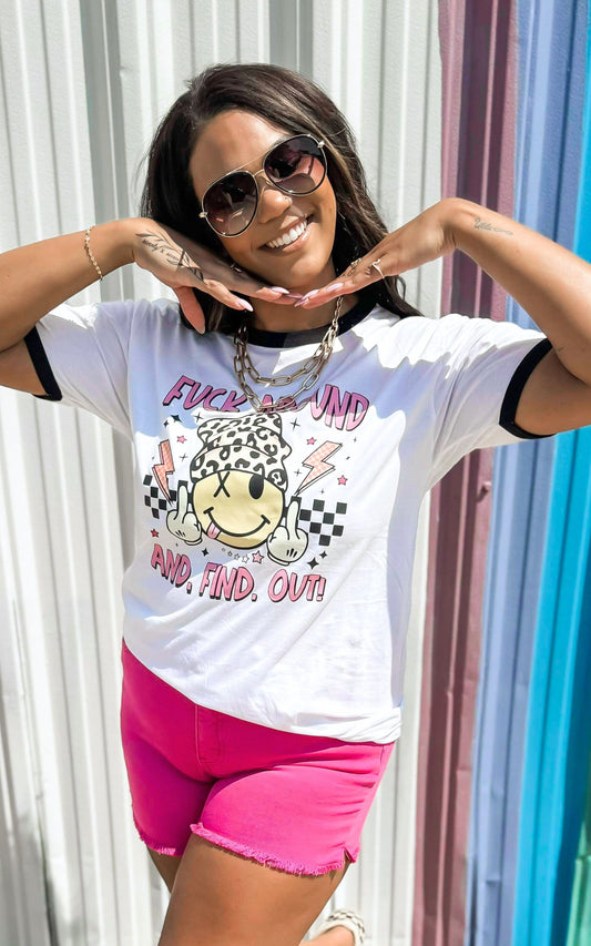 Fuck Around and Find Out Snarky Ringer Graphic T-shirt