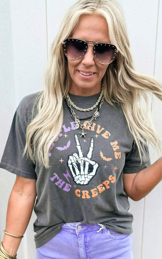 People Give Me the Creeps Halloween Garment Dyed Graphic T-shirt - FINAL SALE