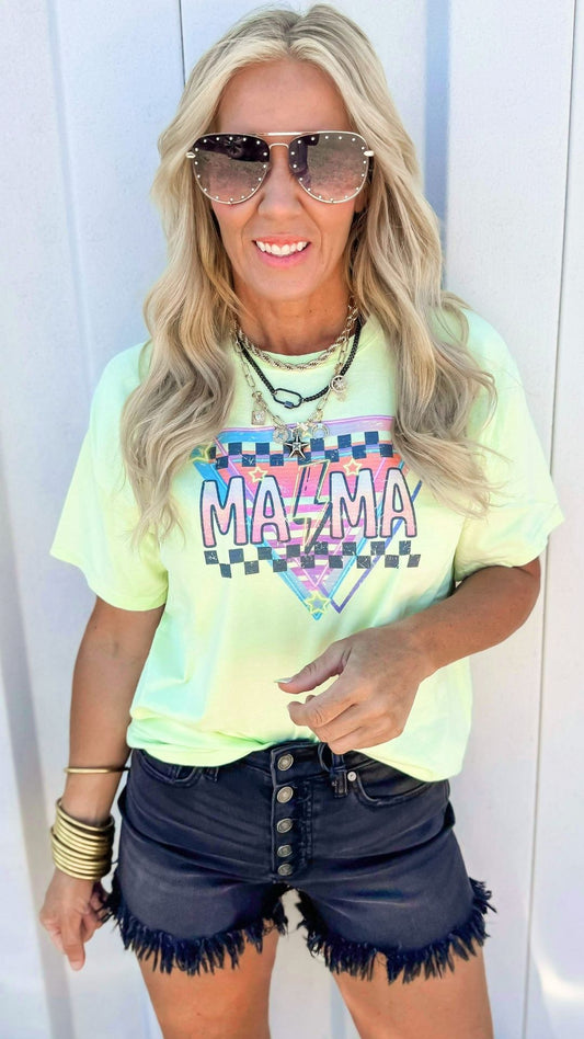 Checkered Lightning Mama Garment Dyed Graphic T-shirt
