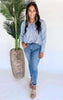 Down by the Boardwalk Striped Ruffle Button Down Shirt - Final Sale