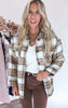 Crisp Morning Plaid Shacket with Sherpa Lining - Camel**