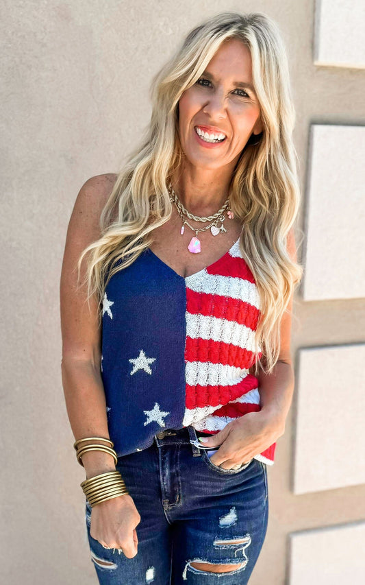 Red, White & Cozy Sleeveless Knit Top  - Final Sale