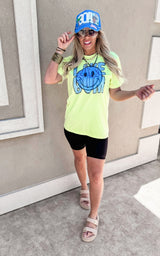 Neon Lemon Lake Bum Smiley Garment Dyed Graphic T-shirt