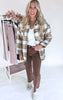 Crisp Morning Plaid Shacket with Sherpa Lining - Camel**
