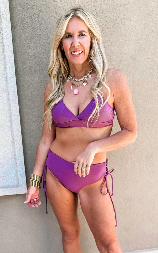 SALTY WAVE Dusty Purple Ribbed Bikini Swimsuit*