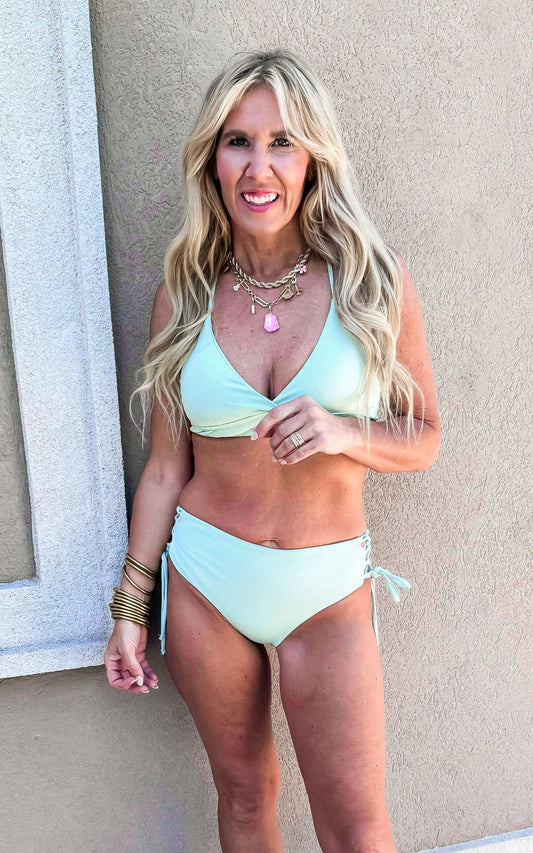 SALTY WAVE Dusty Mint Ribbed Bikini Swimsuit *DEAL