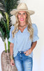 Lakeside Striped Tie-Keyhole Short Sleeve Blouse Top  - Final Sale