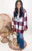 Burgundy Checked Long Plaid Shacket** - Final Sale