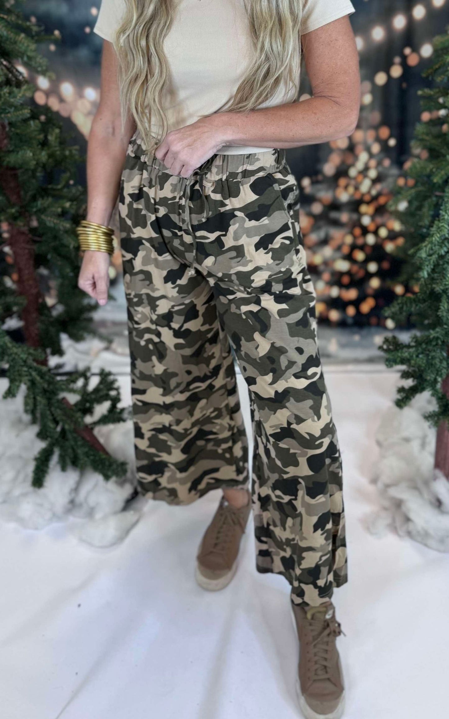 Beige Camo Vintage Washed Casual Pants | POL** - Final Sale