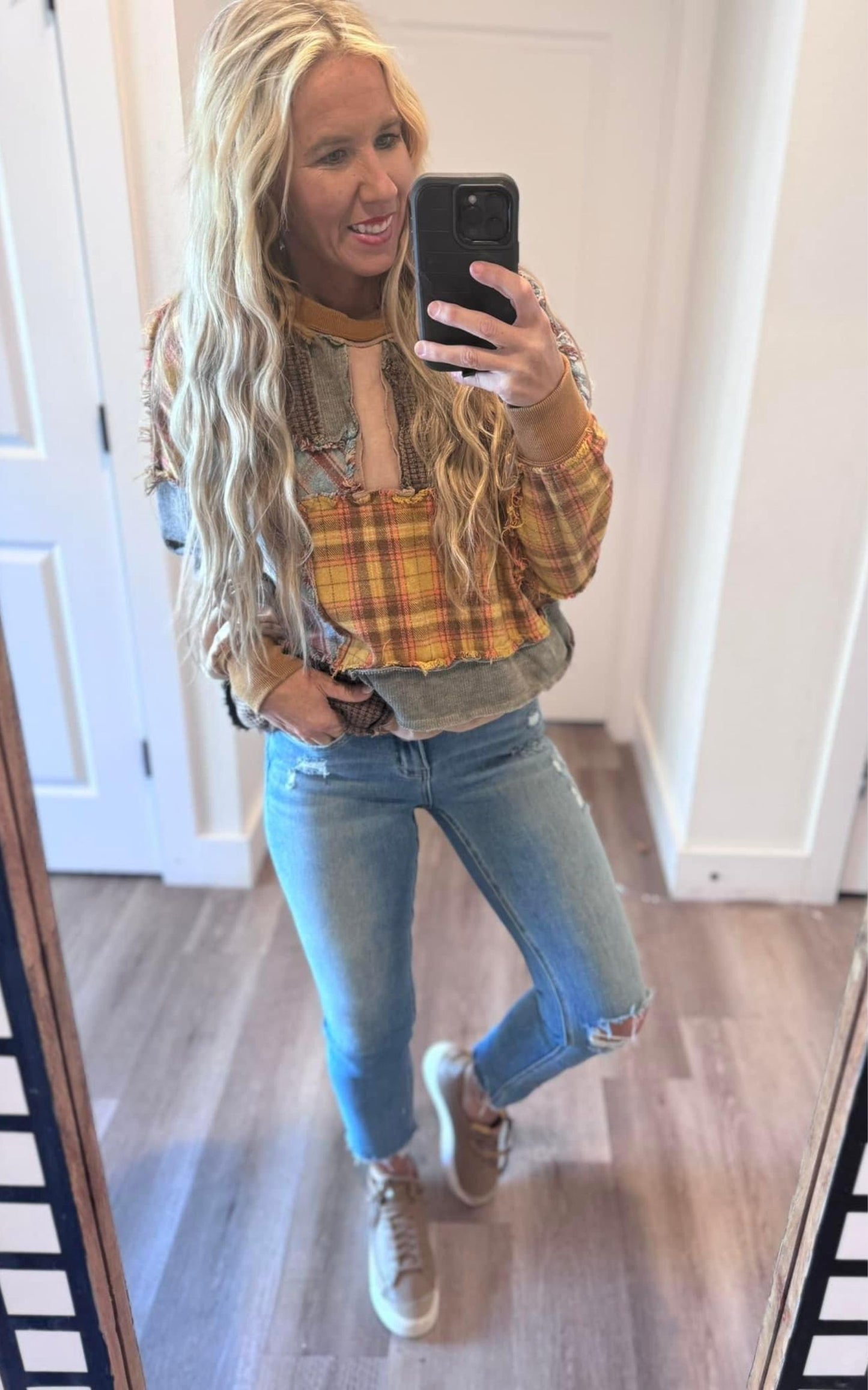 Washed Plaid Mix Patchwork Top - Final Sale