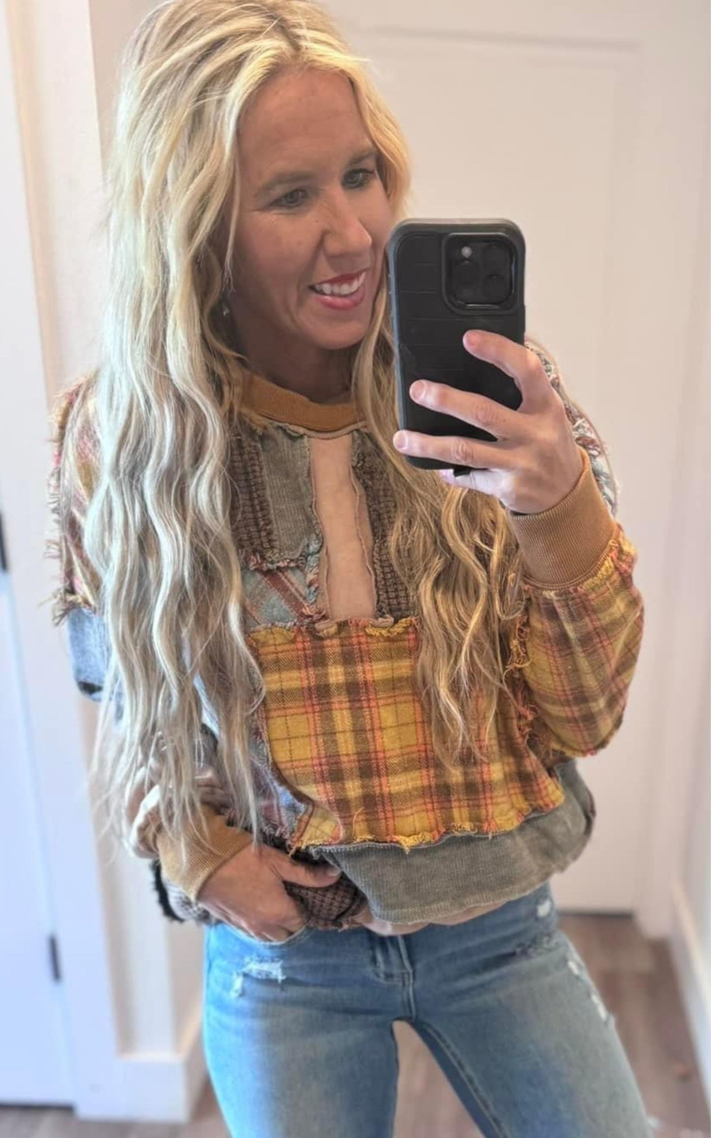 Washed Plaid Mix Patchwork Top - Final Sale