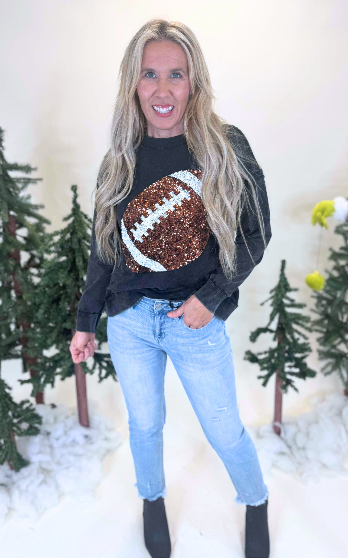 Sequin Football Long Sleeve Top