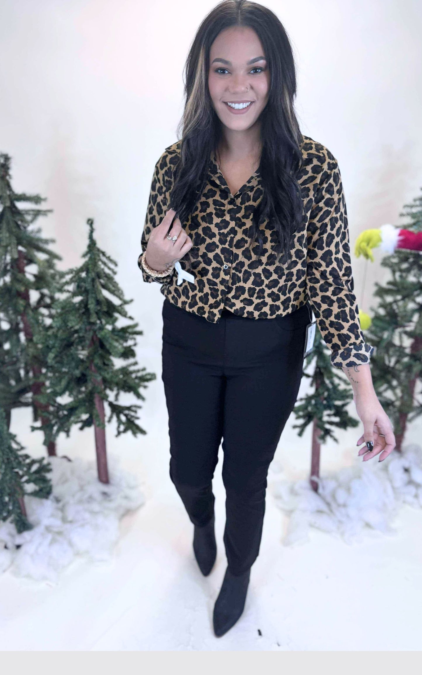 Nina Leopard Button Up Top