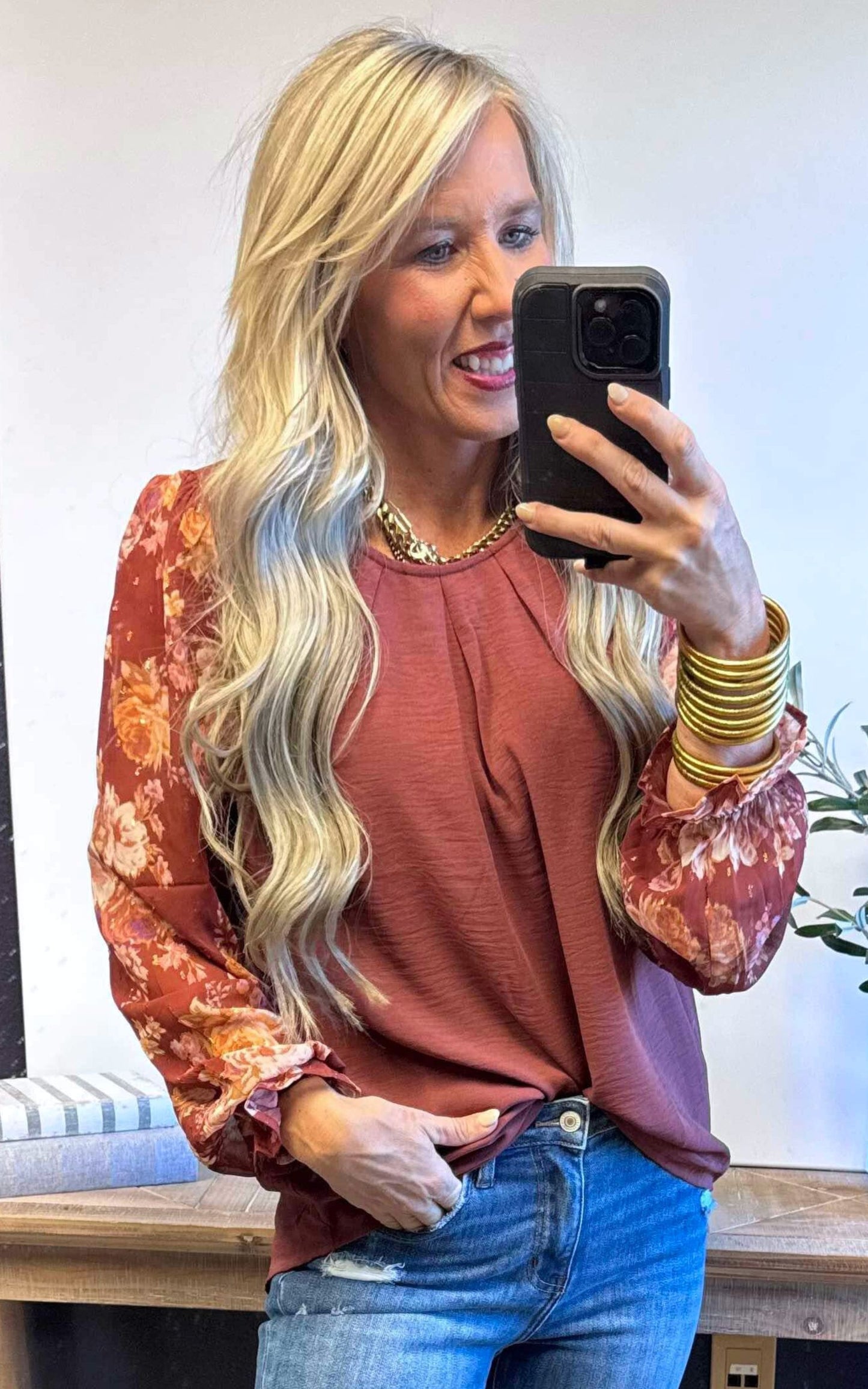 Fall Floral Blouse Knit Top