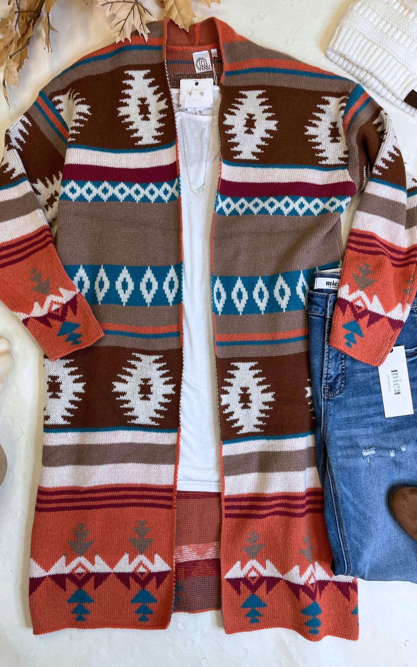 Rust Sectional Block Tribal Cardigan