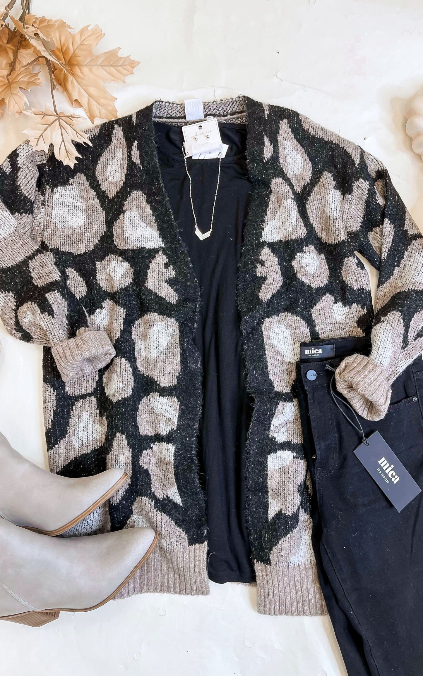 Black Faded Vintage Leopard Cardigan