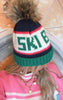 Green, Navy & Pink Ski Bum Pom Hat