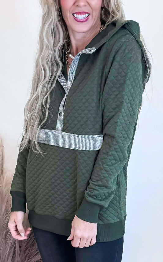 Olive Quilted Hoodie Top - Final Sale**