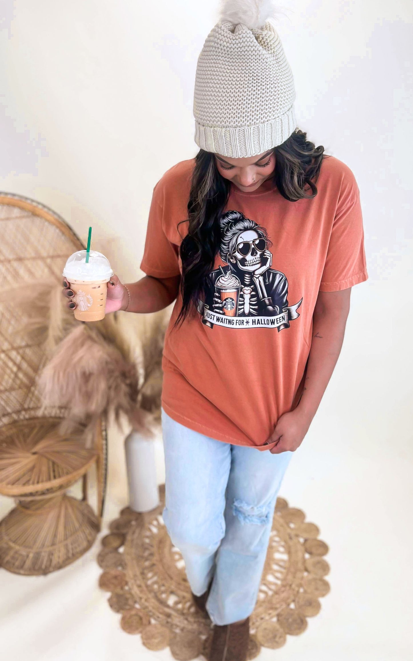 Just a Girl Waiting for Halloween Garment Dyed Graphic T-shirt - Final Sale