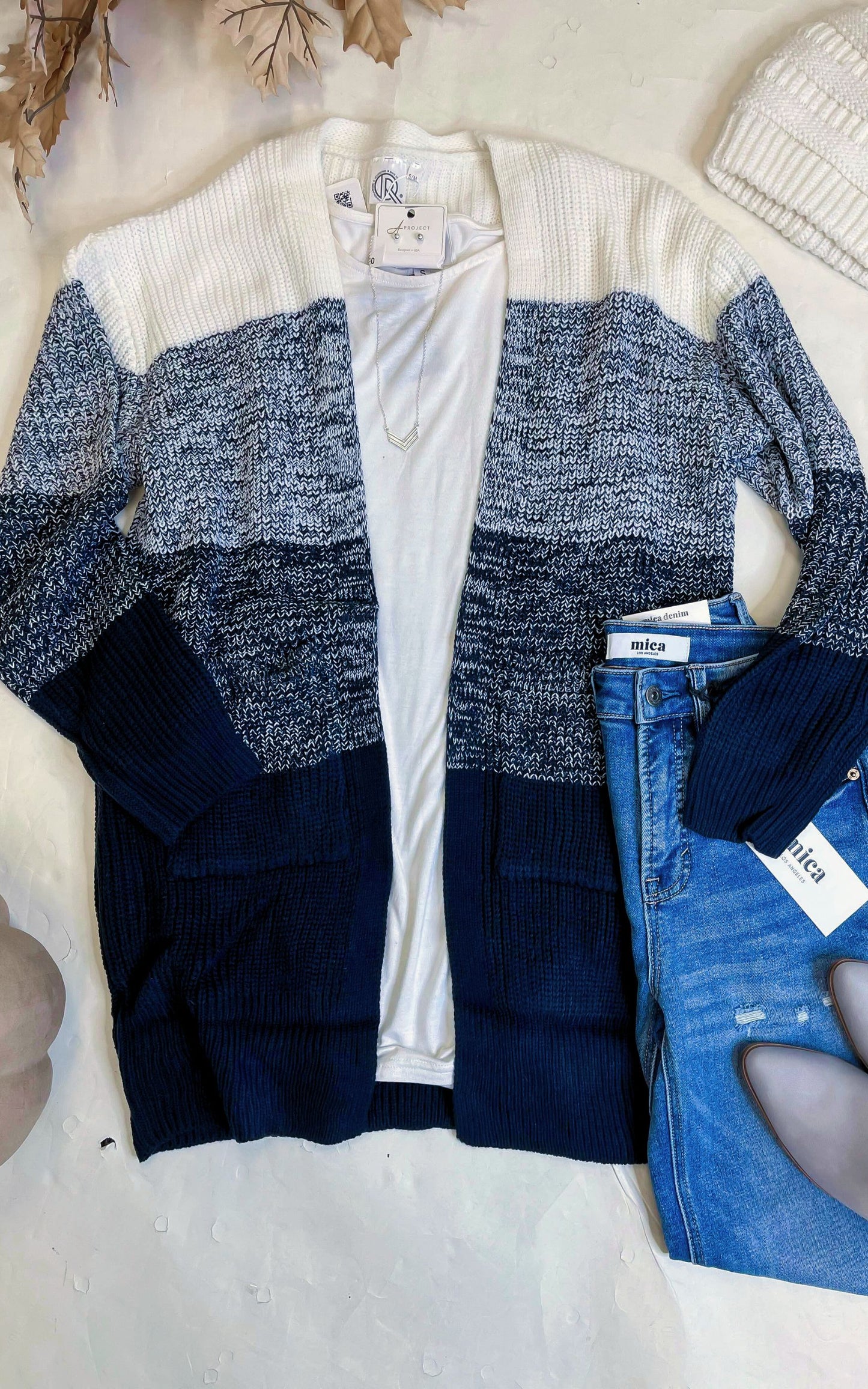 Navy Faded Colorblock Cardigan